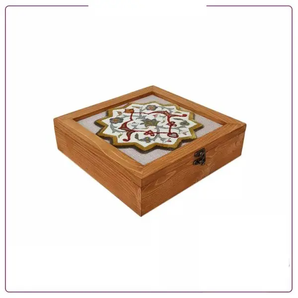 Handmade wooden gift box with Persian relief carpet (Square design)