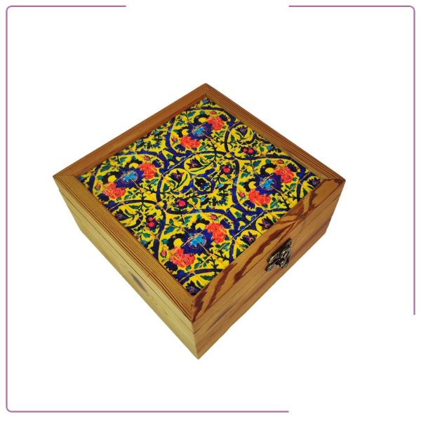 Handmade wooden gift box with high quality patterned tile top