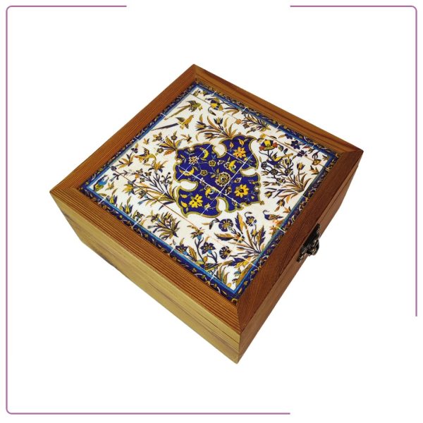 Handmade wooden gift box with high quality patterned tile top