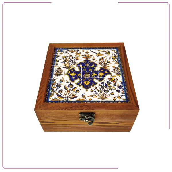 Handmade wooden gift box with high quality patterned tile top