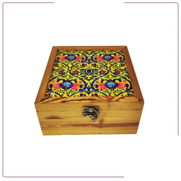 Handmade wooden gift box with high quality patterned tile top