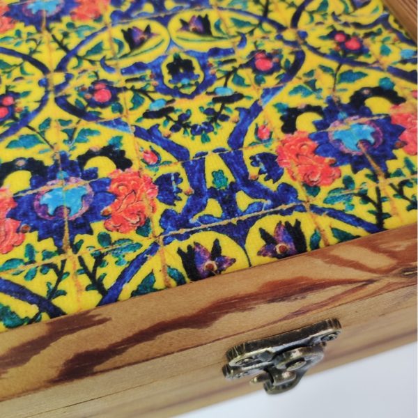 Handmade wooden gift box with high quality patterned tile top