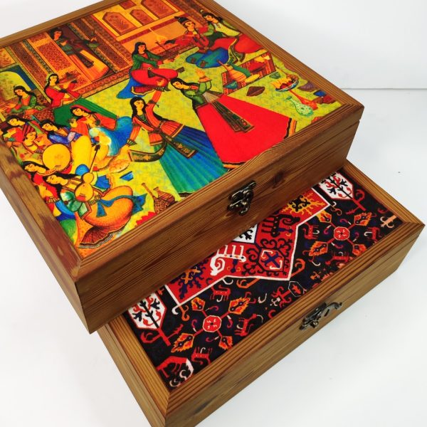 Handmade wooden gift box with the best patterned velvet top