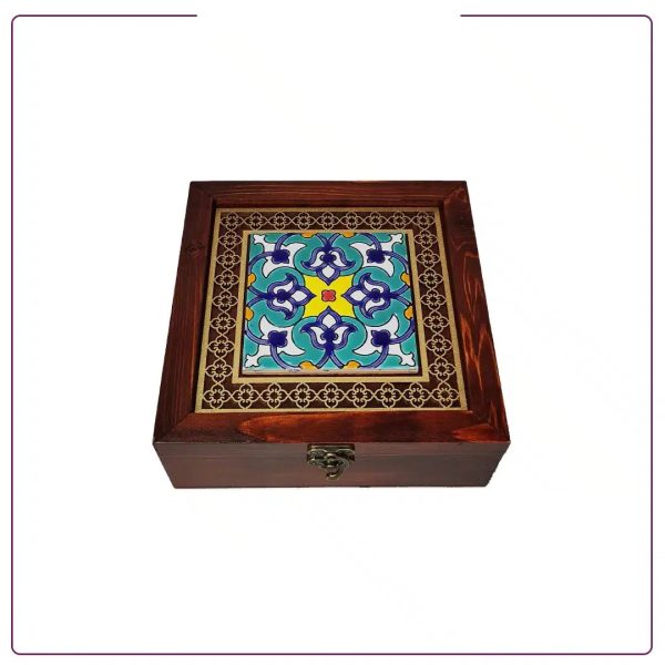 Handmade wooden gift box with high quality patterned tile top